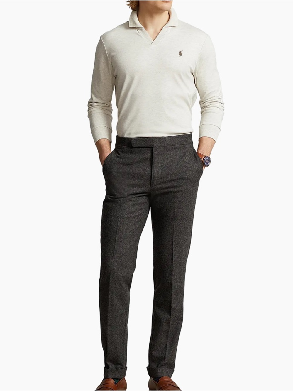 Polo by Ralph Lauren Long-Sleeve Polo in Light Gray Heather